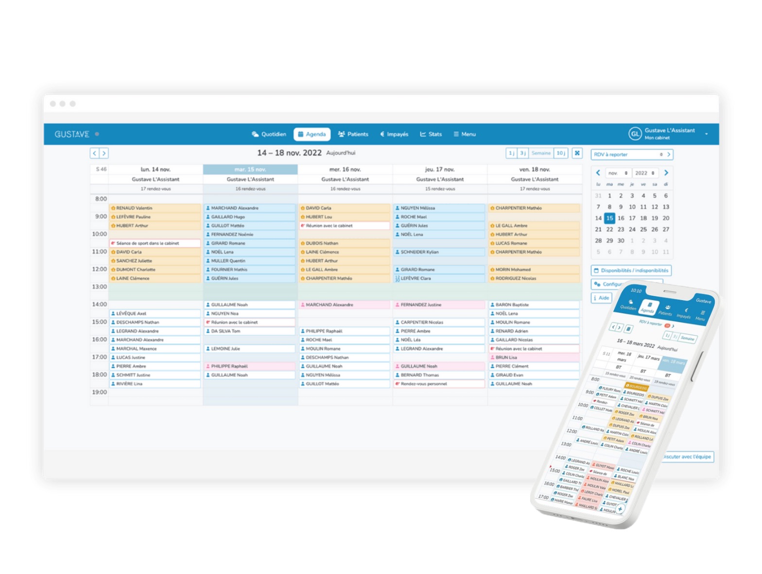 Capture d'écran de l'agenda de Gustave