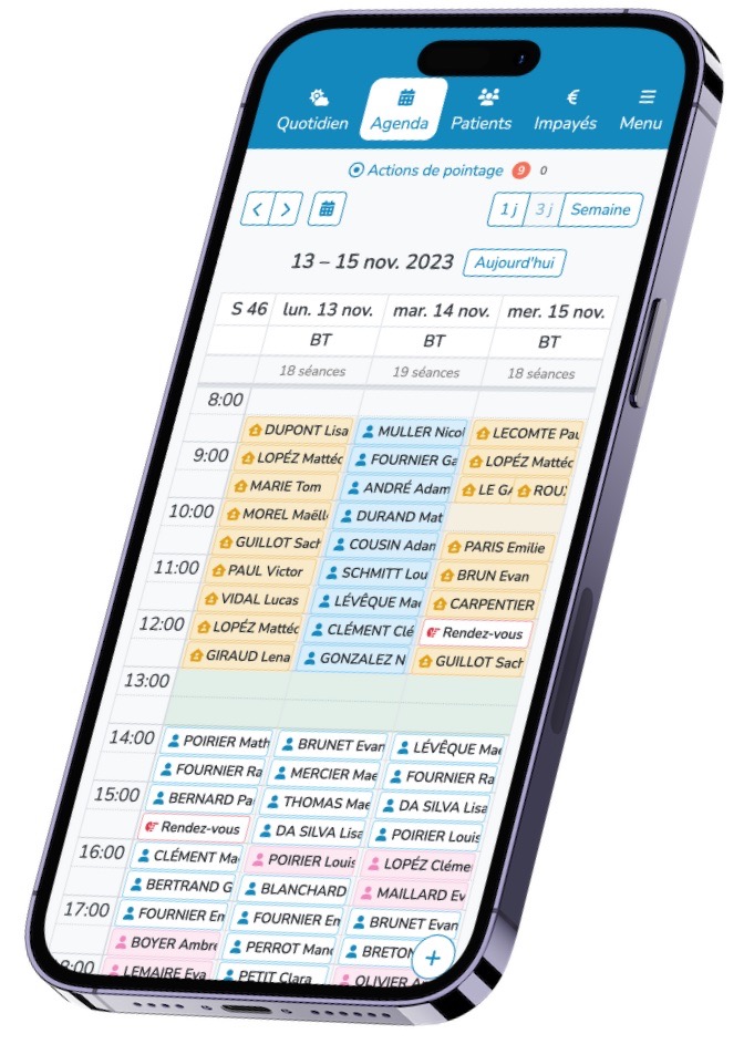 Vue mobile de l'agenda de Gustave