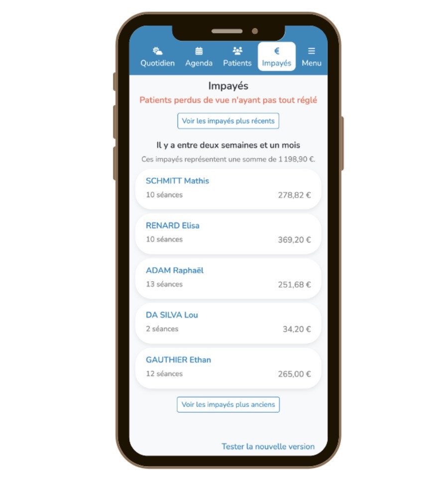 Impayés dans Gustave sur smartphone