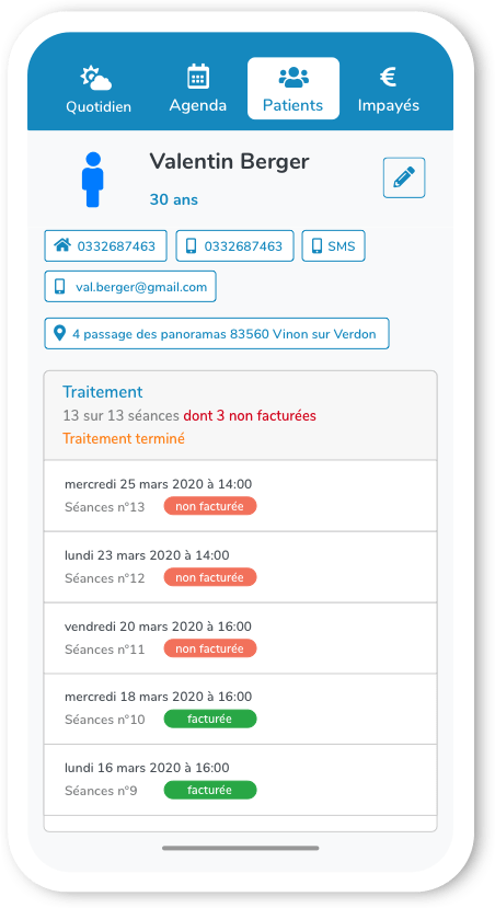 Page des informations du patient