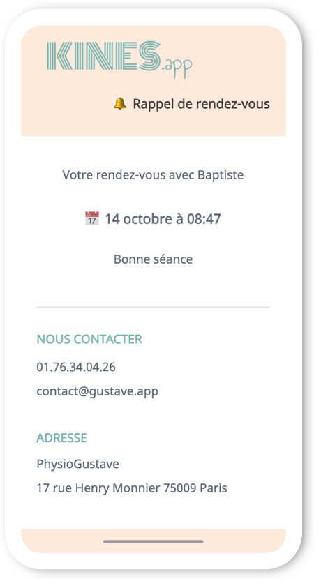 Rappel de rendez-vous par email affiché sur un smartphone